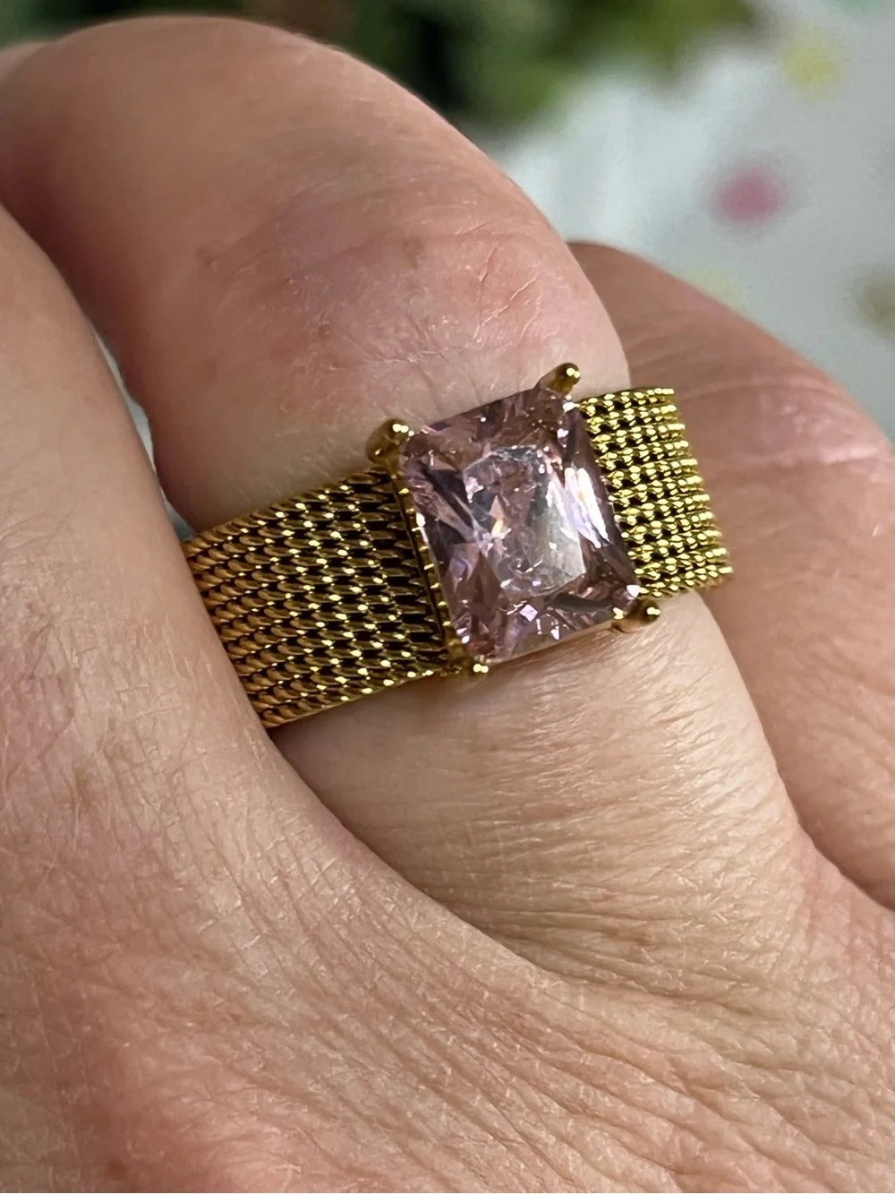 Pink Golden Mesh Ring
